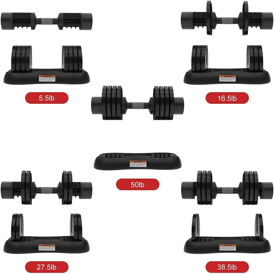 (2) 50lb. Adjustable Dumbbell Set Dial Adjustable Dumbbell with Handle and Weight Plate