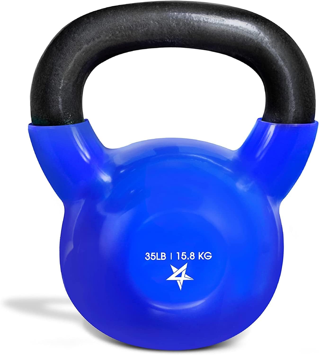 Blue Vinyl Coated Kettlebell Weights, 5, 10, 15, 20, 25, 30, 35, 40, 45 Lb - Strength Training Kettlebells