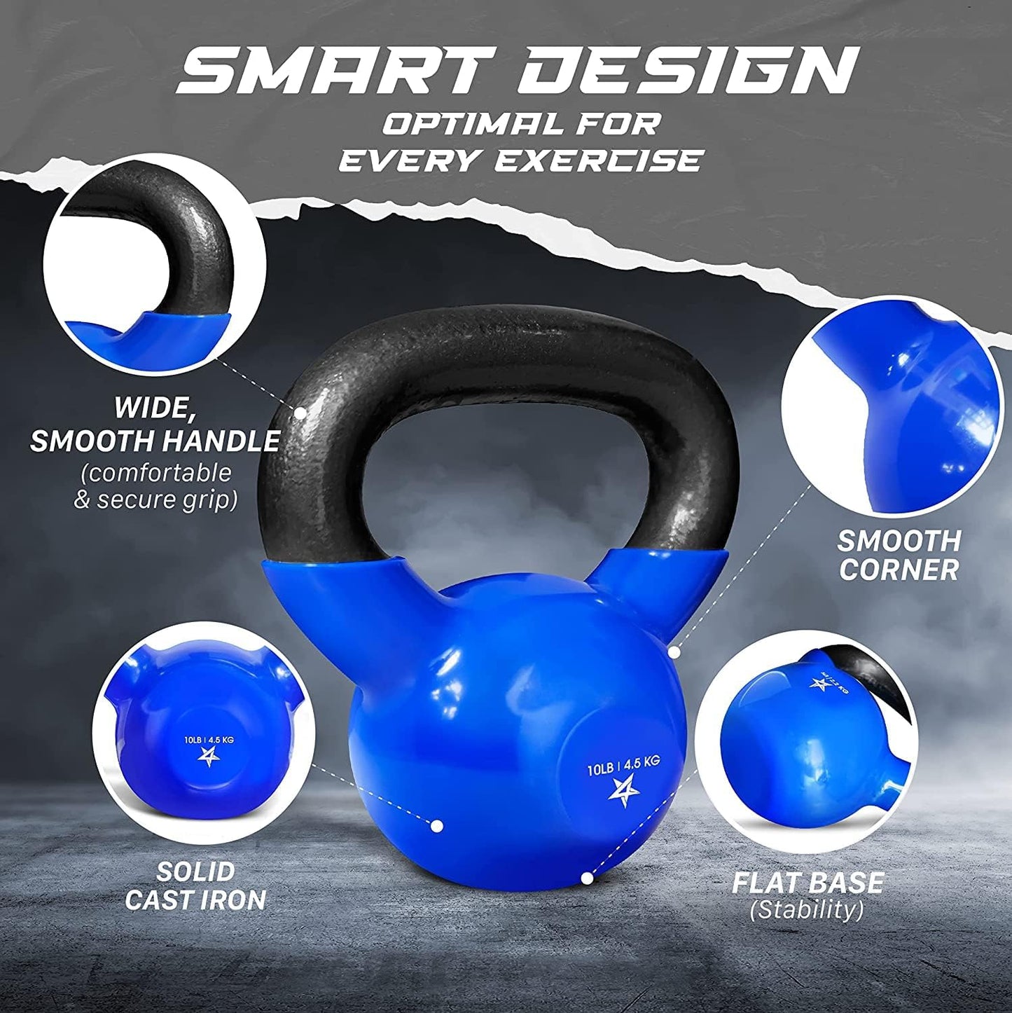 Blue Vinyl Coated Kettlebell Weights, 5, 10, 15, 20, 25, 30, 35, 40, 45 Lb - Strength Training Kettlebells