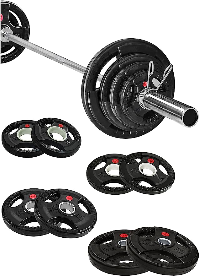 130 Lbs Fitness Cast Iron Olympic Weight Plates Including 7FT Olympic Barbell