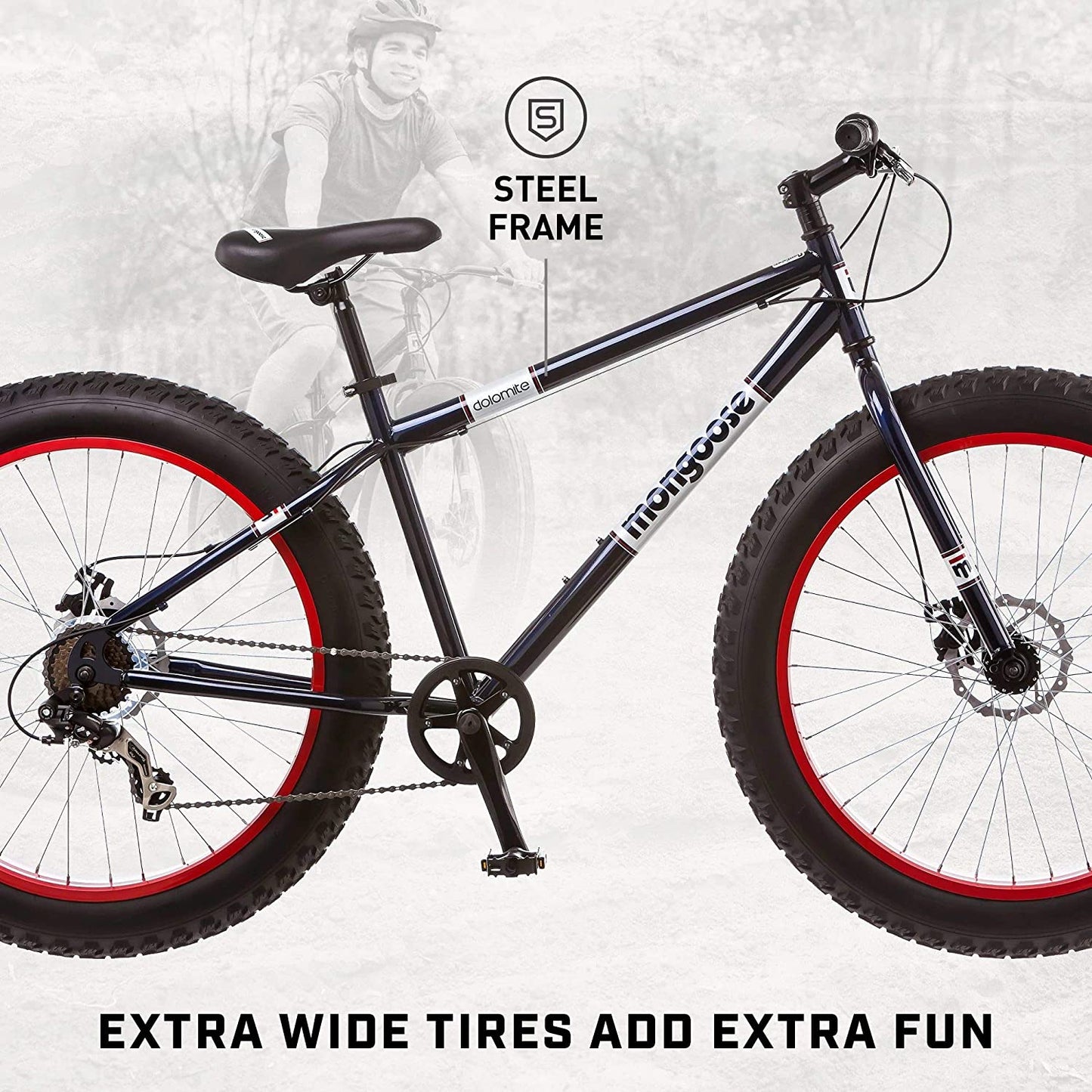 Mongoose Dolomite Mens Adult Fat Tire Mountain Bike, 7-Speed, 26-Inch Wheels, 4-Inch Wide Tires