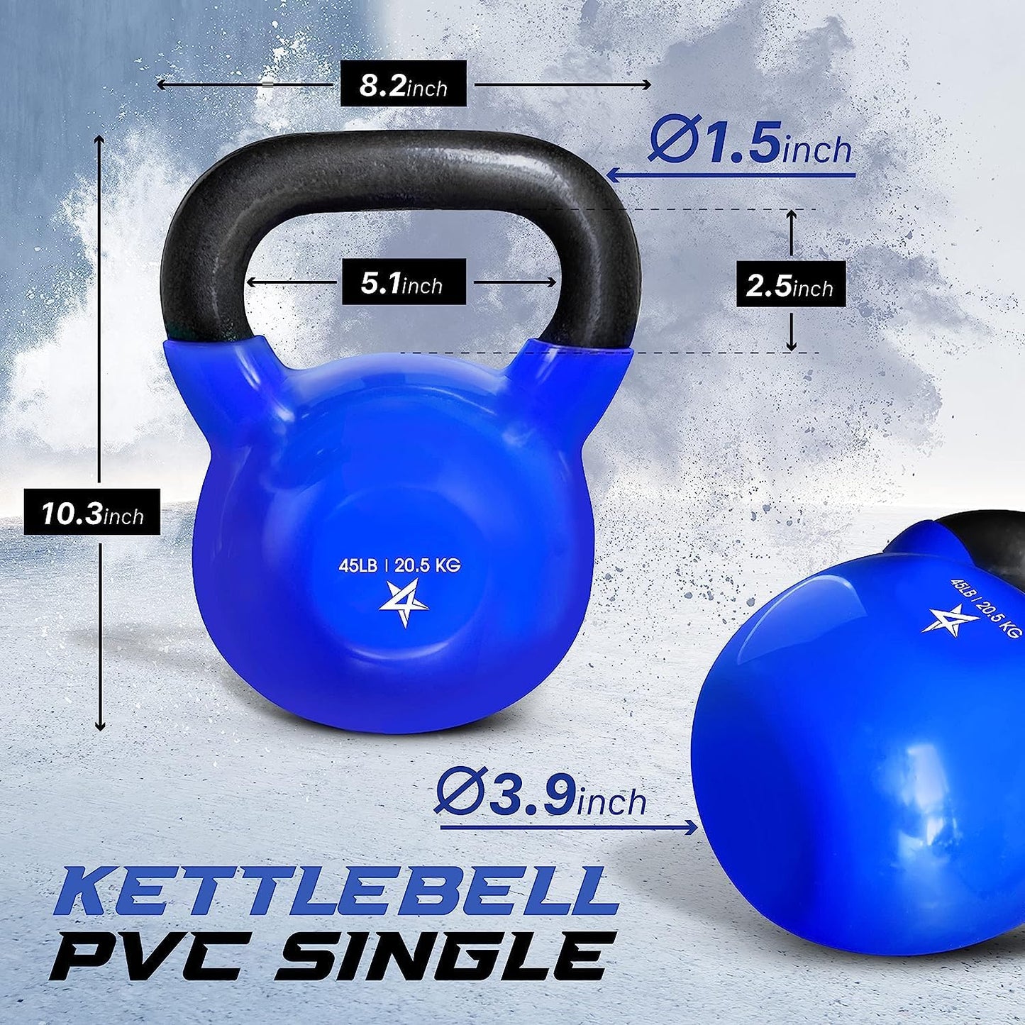 Blue Vinyl Coated Kettlebell Weights, 5, 10, 15, 20, 25, 30, 35, 40, 45 Lb - Strength Training Kettlebells