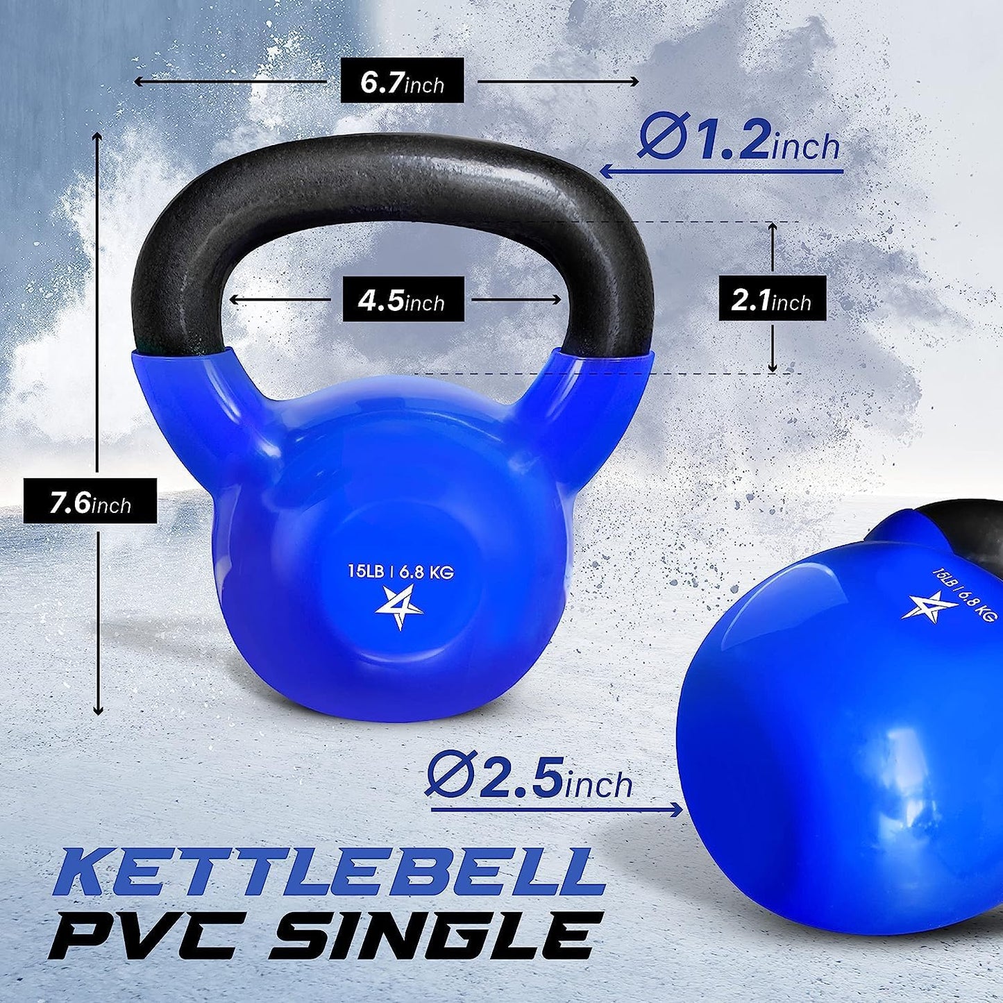 Blue Vinyl Coated Kettlebell Weights, 5, 10, 15, 20, 25, 30, 35, 40, 45 Lb - Strength Training Kettlebells