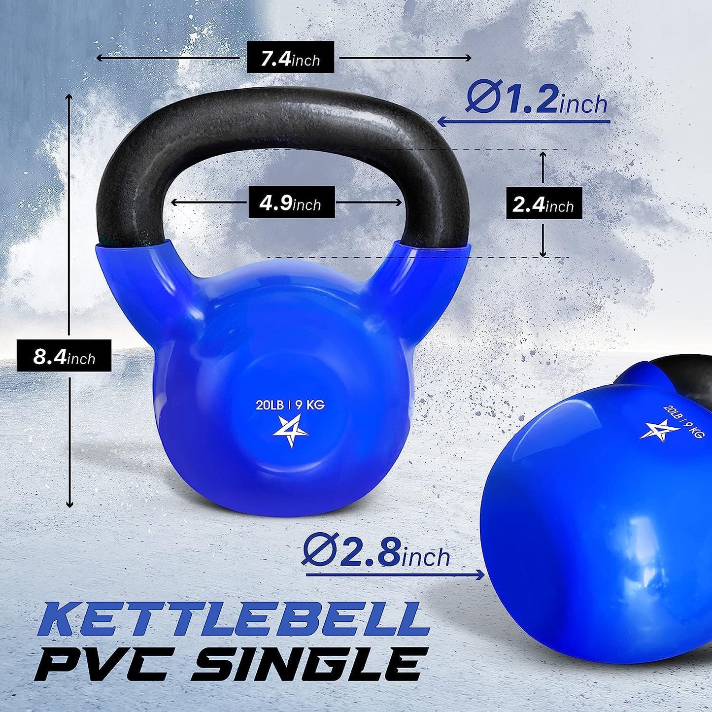 Blue Vinyl Coated Kettlebell Weights, 5, 10, 15, 20, 25, 30, 35, 40, 45 Lb - Strength Training Kettlebells