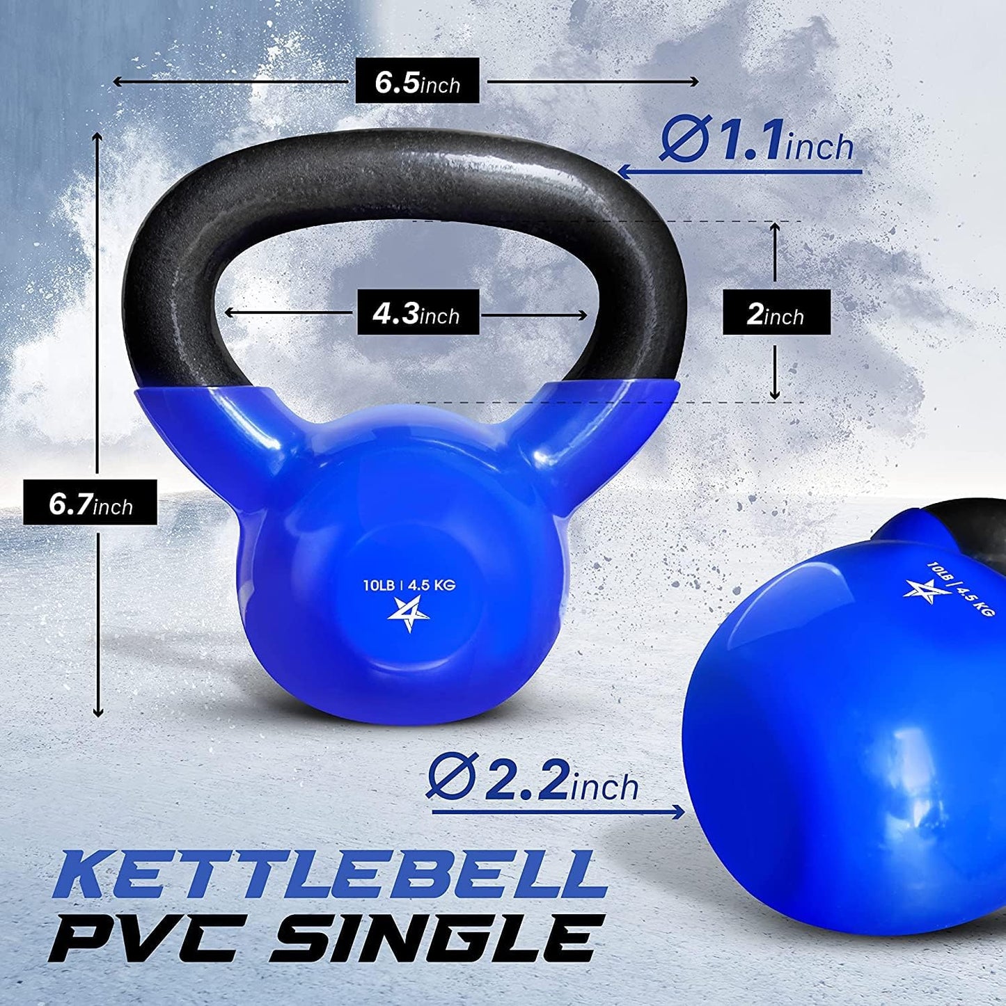 Blue Vinyl Coated Kettlebell Weights, 5, 10, 15, 20, 25, 30, 35, 40, 45 Lb - Strength Training Kettlebells