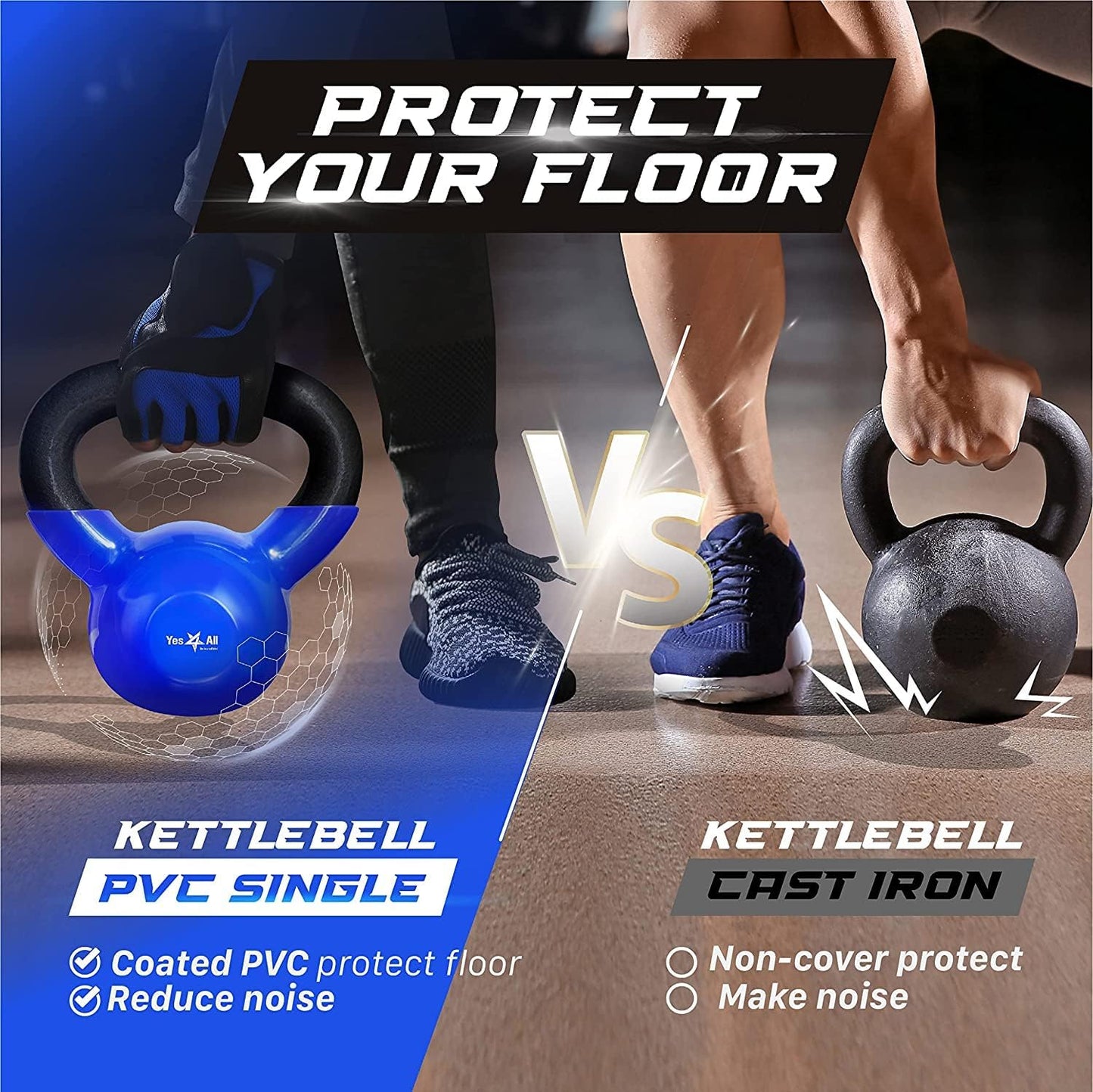 Blue Vinyl Coated Kettlebell Weights, 5, 10, 15, 20, 25, 30, 35, 40, 45 Lb - Strength Training Kettlebells