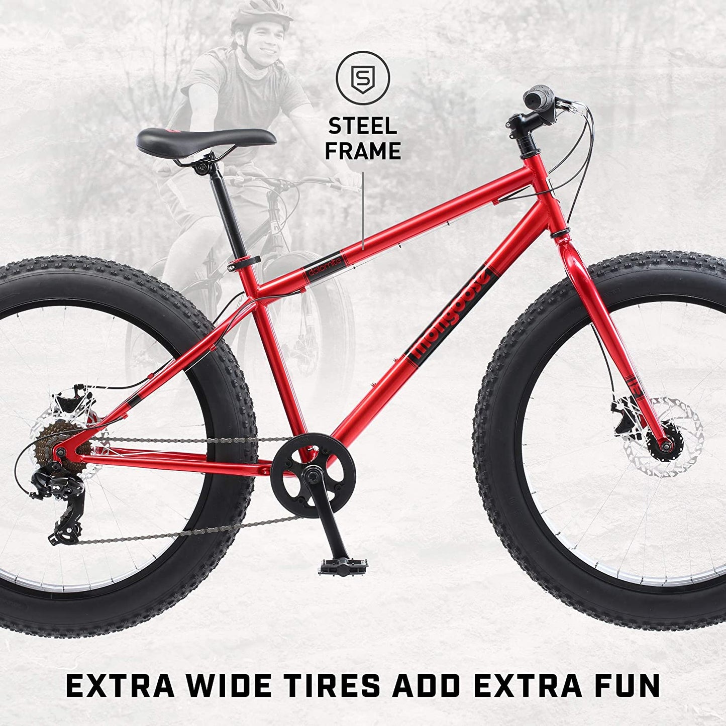 Mongoose Dolomite Mens Adult Fat Tire Mountain Bike, 7-Speed, 26-Inch Wheels, 4-Inch Wide Tires