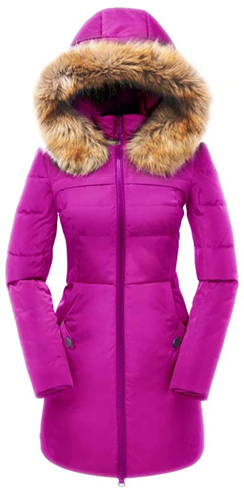 Women's Down Coat With Fur Hood - ONE RUN SPORTS LLC