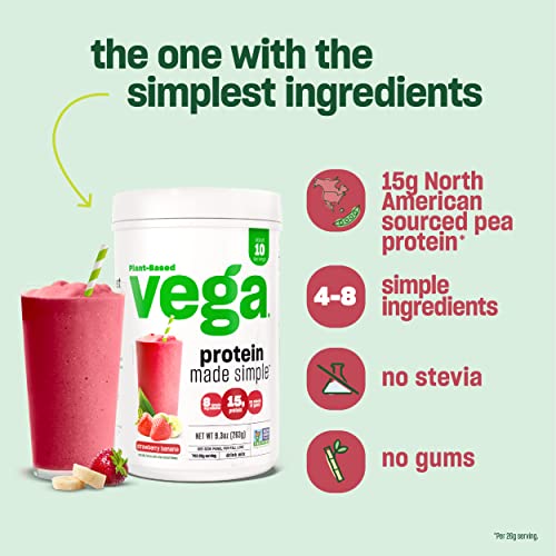 Vega Protein Made Simple Dark Chocolate (38 Servings) Stevia Free Vegan Protein Powder, Plant Based, Healthy, Gluten Free, Pea Protein for Women and Men, 2.3 lbs (Packaging May Vary)