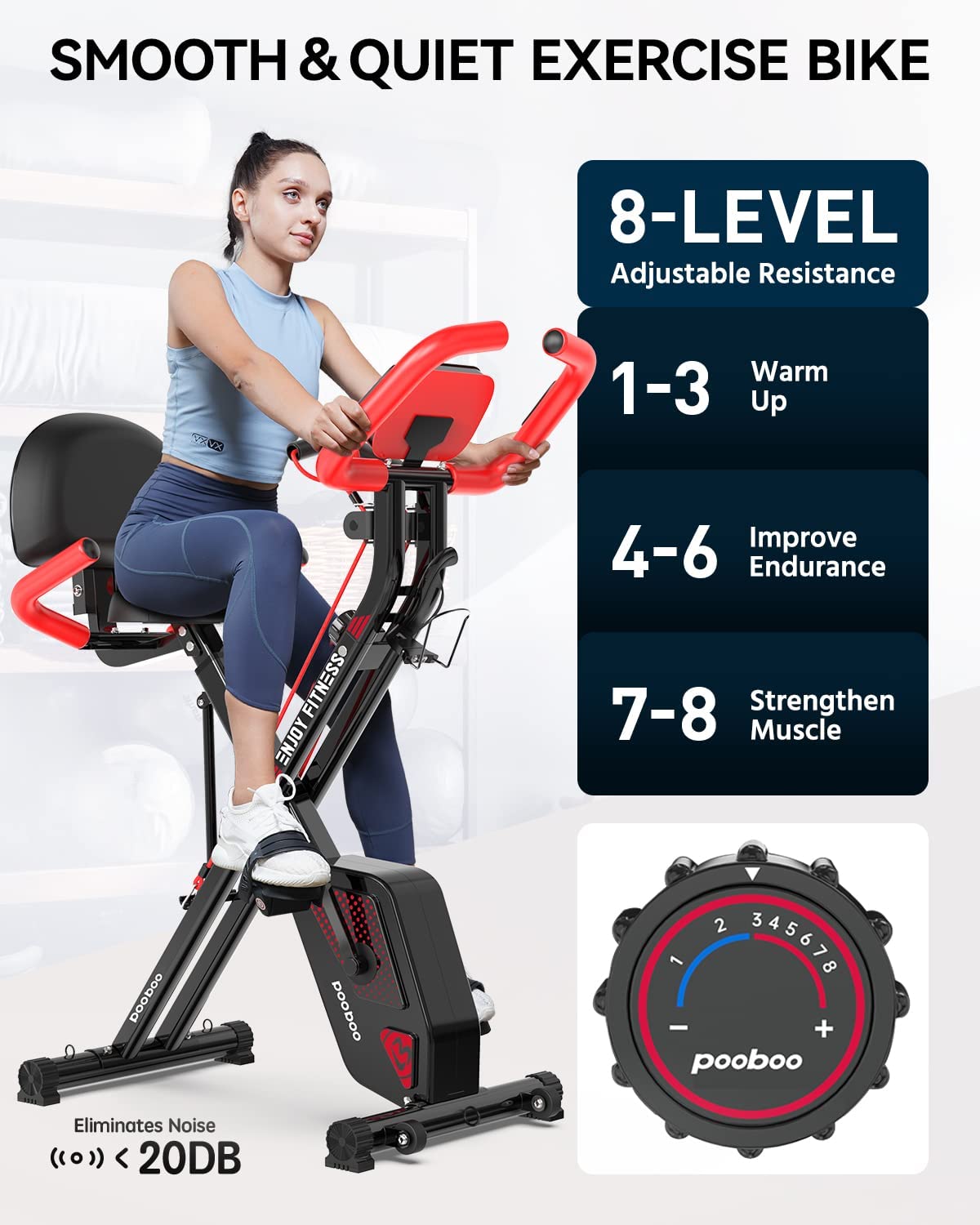 Folding Exercise Bike, Foldable Fitness Stationary Bike Machine