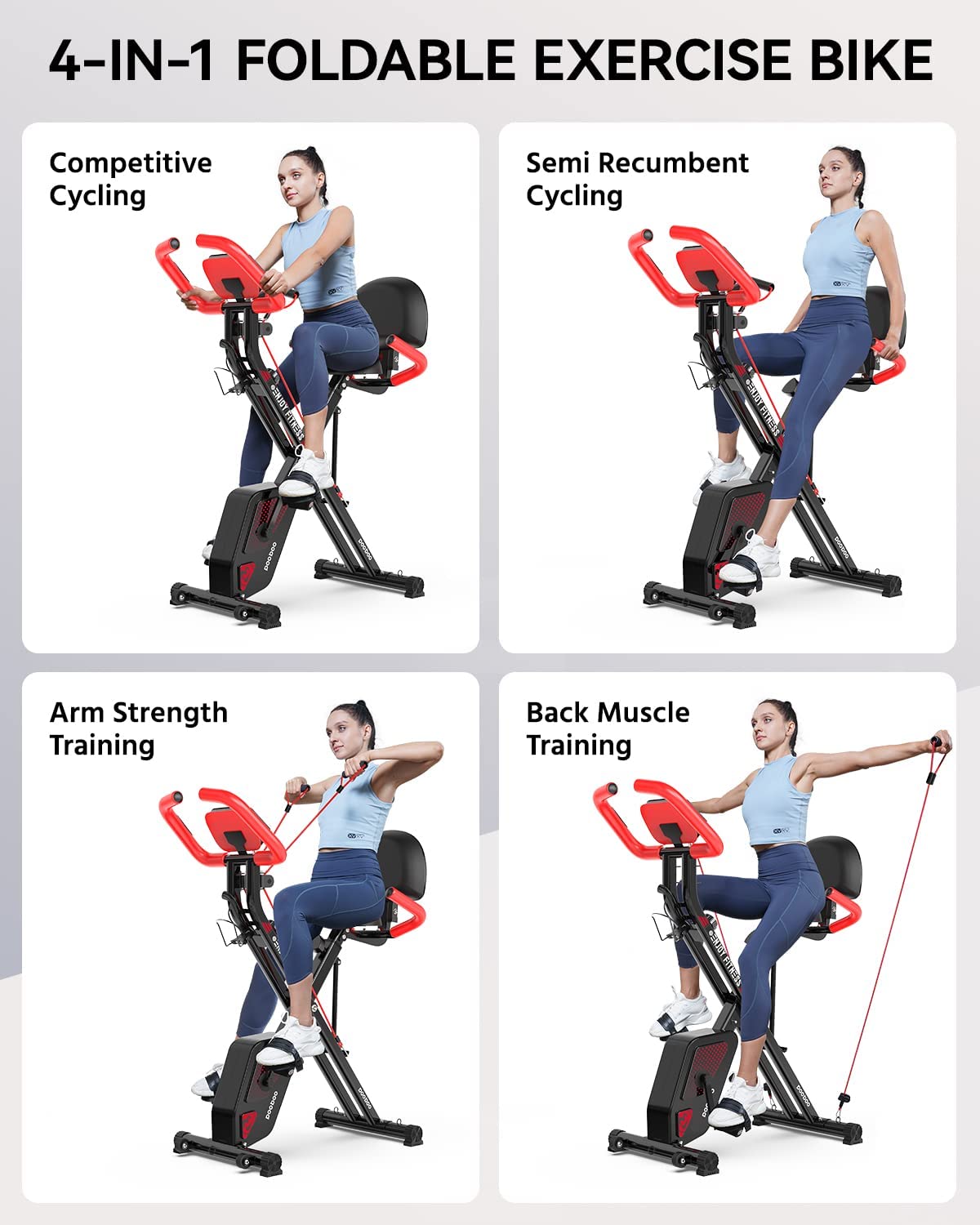 Folding Exercise Bike, Foldable Fitness Stationary Bike Machine