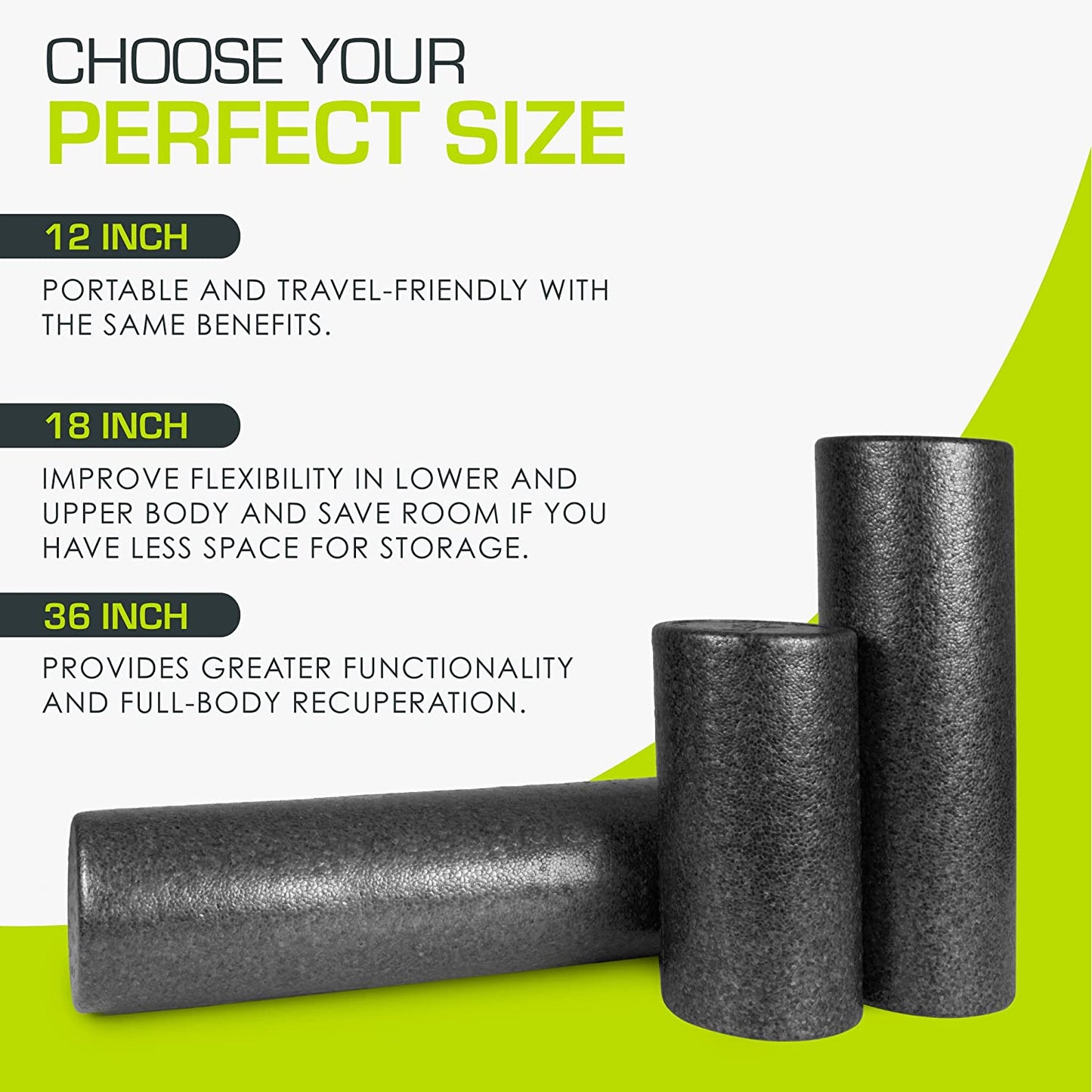 ProsourceFit High Density Foam Rollers 36, 18, 12- inches long.