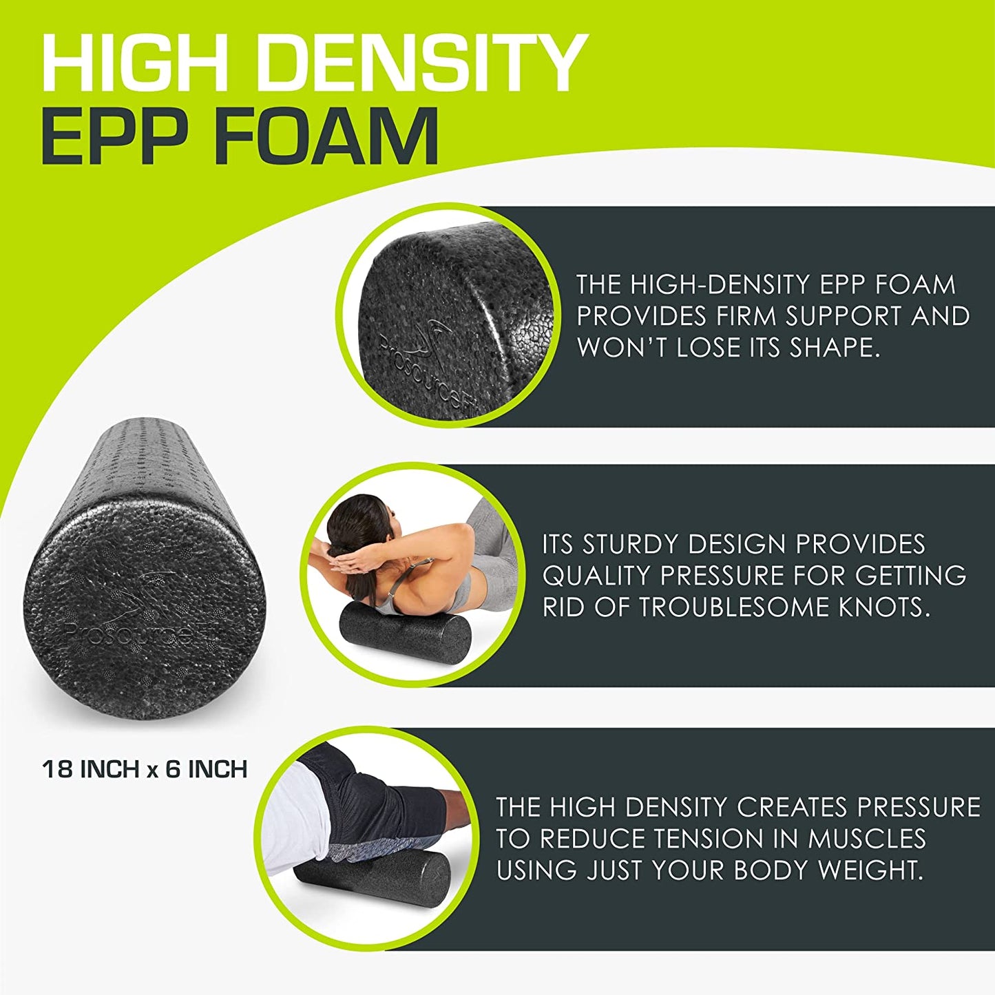 ProsourceFit High Density Foam Rollers 36, 18, 12- inches long.