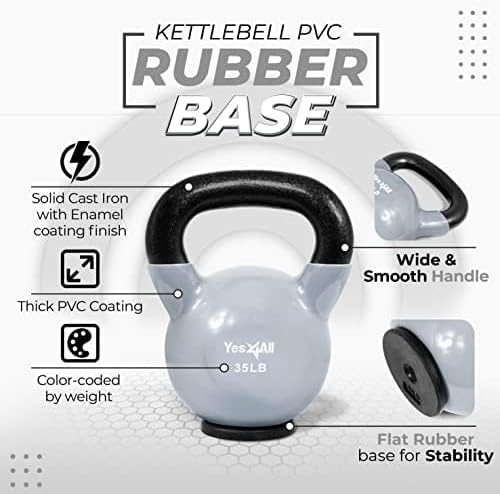 Yes4All Vinyl Multi Color Coated Kettlebell With Protective Rubber Base