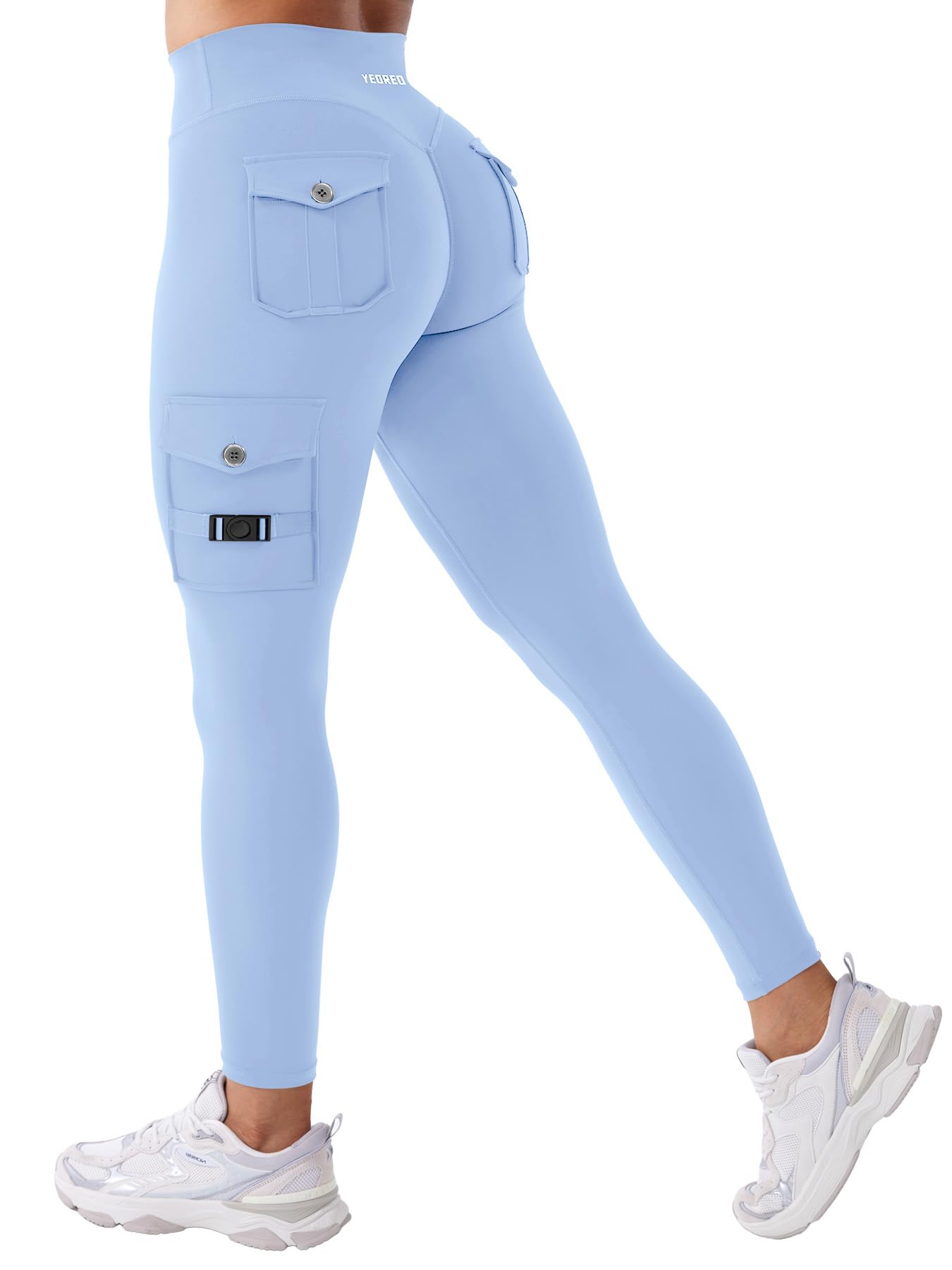 YEOREO CoreFlex Workout Cargo Leggings with Pockets for Women Hidden Scrunch Butt Lifting Leggings Gym Yoga Pants