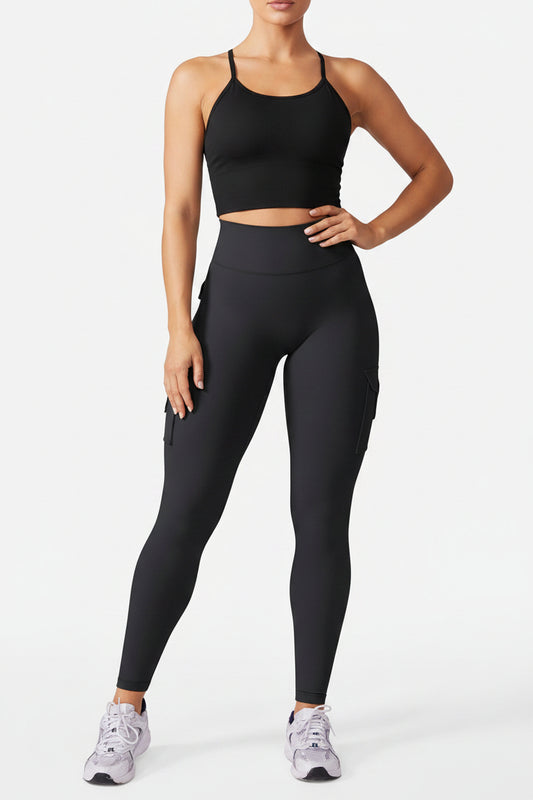 YEOREO CoreFlex Workout Cargo Leggings with Pockets for Women Hidden Scrunch Butt Lifting Leggings Gym Yoga Pants