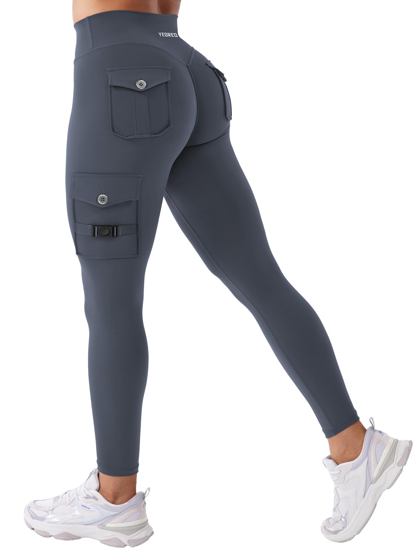 YEOREO CoreFlex Workout Cargo Leggings with Pockets for Women Hidden Scrunch Butt Lifting Leggings Gym Yoga Pants
