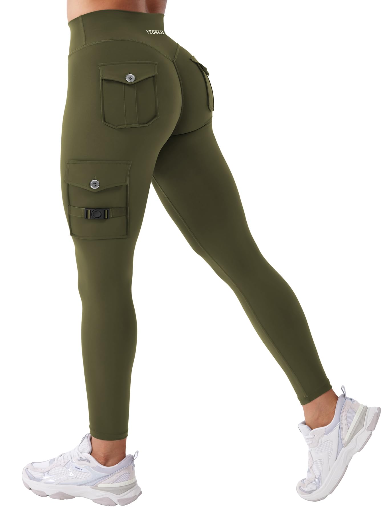 YEOREO CoreFlex Workout Cargo Leggings with Pockets for Women Hidden Scrunch Butt Lifting Leggings Gym Yoga Pants