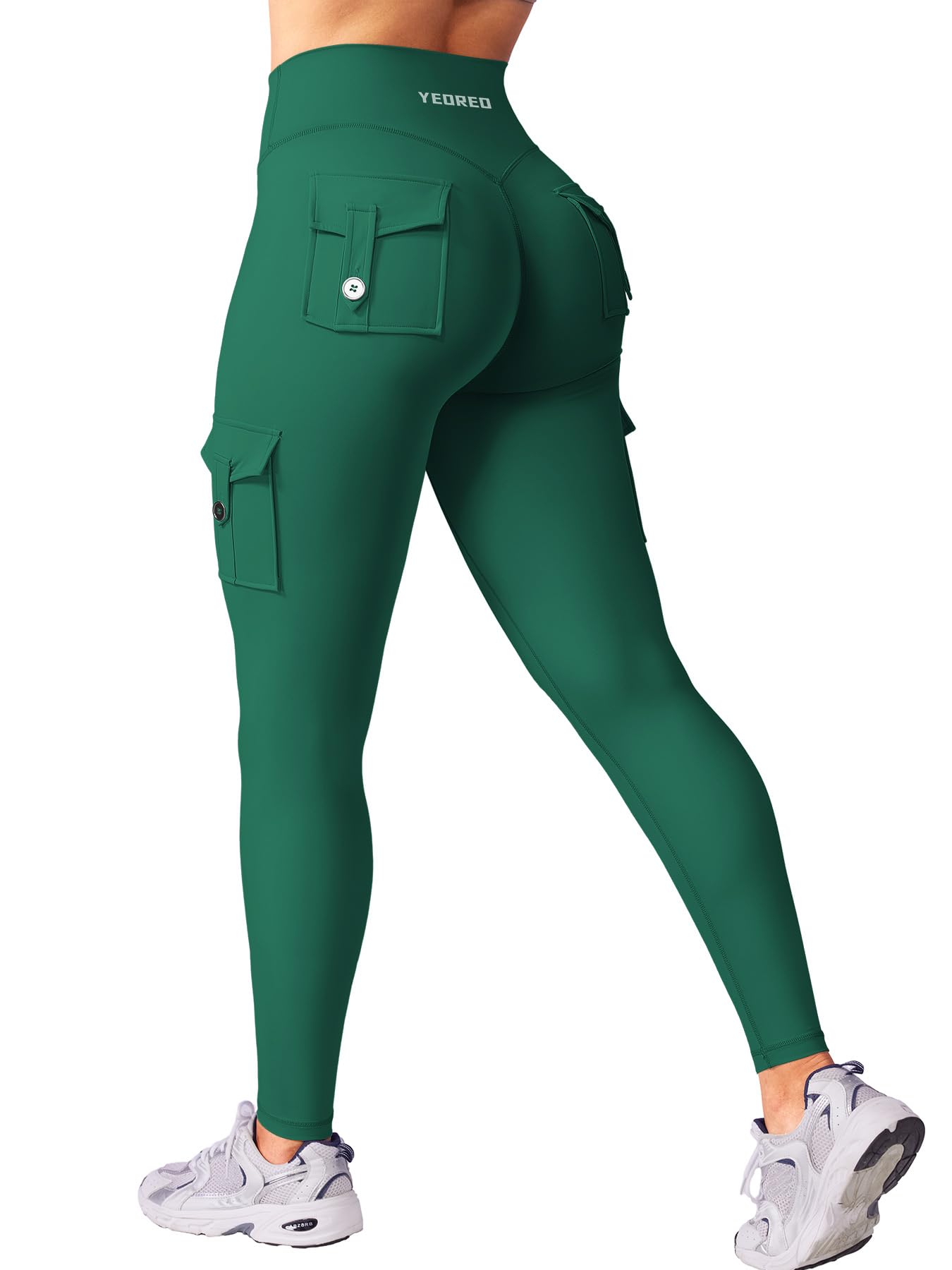 YEOREO CoreFlex Workout Cargo Leggings with Pockets for Women Hidden Scrunch Butt Lifting Leggings Gym Yoga Pants
