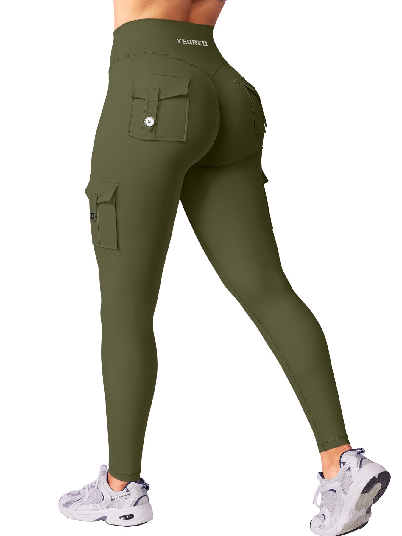 YEOREO CoreFlex Workout Cargo Leggings with Pockets for Women Hidden Scrunch Butt Lifting Leggings Gym Yoga Pants