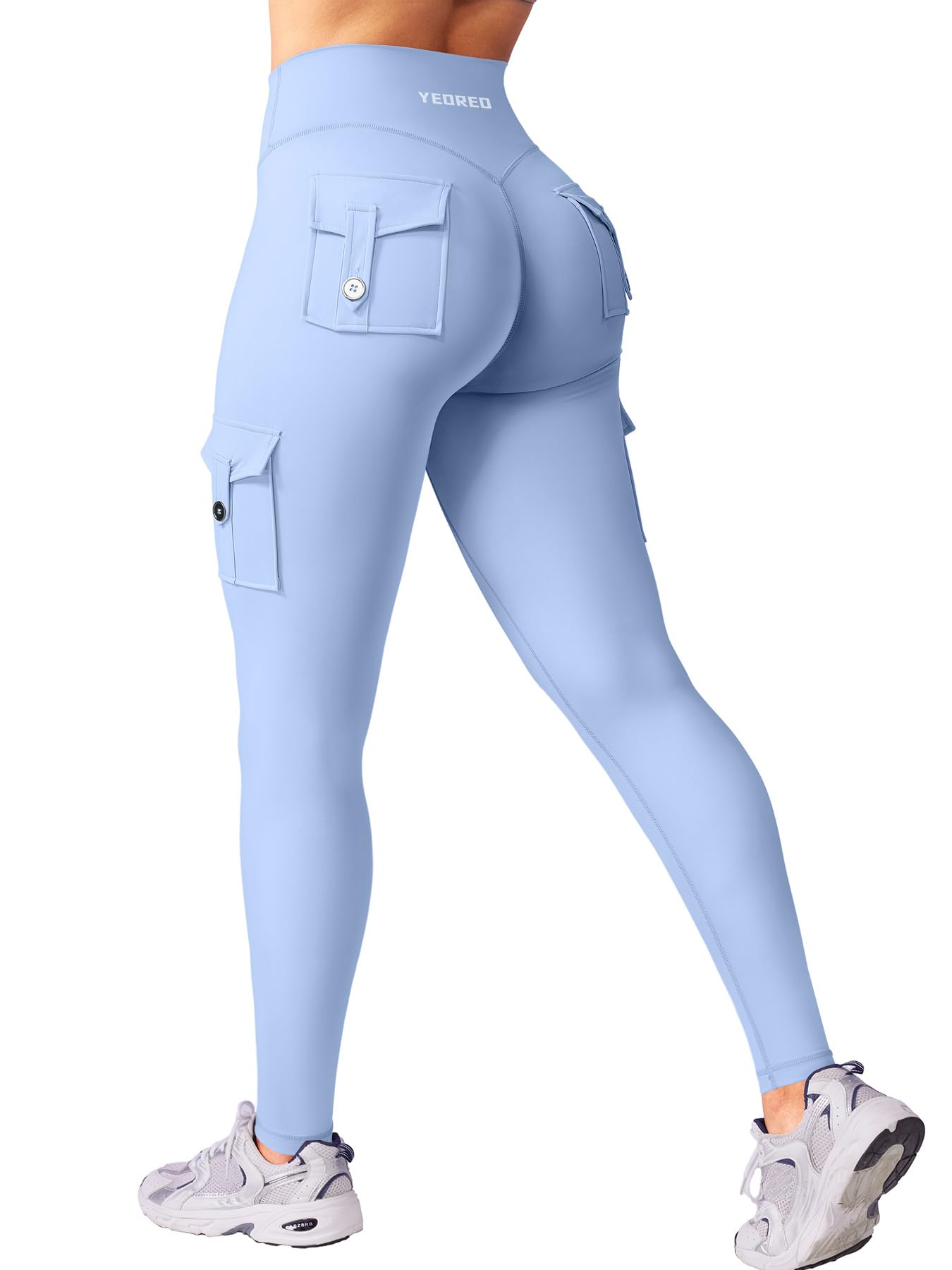 YEOREO CoreFlex Workout Cargo Leggings with Pockets for Women Hidden Scrunch Butt Lifting Leggings Gym Yoga Pants