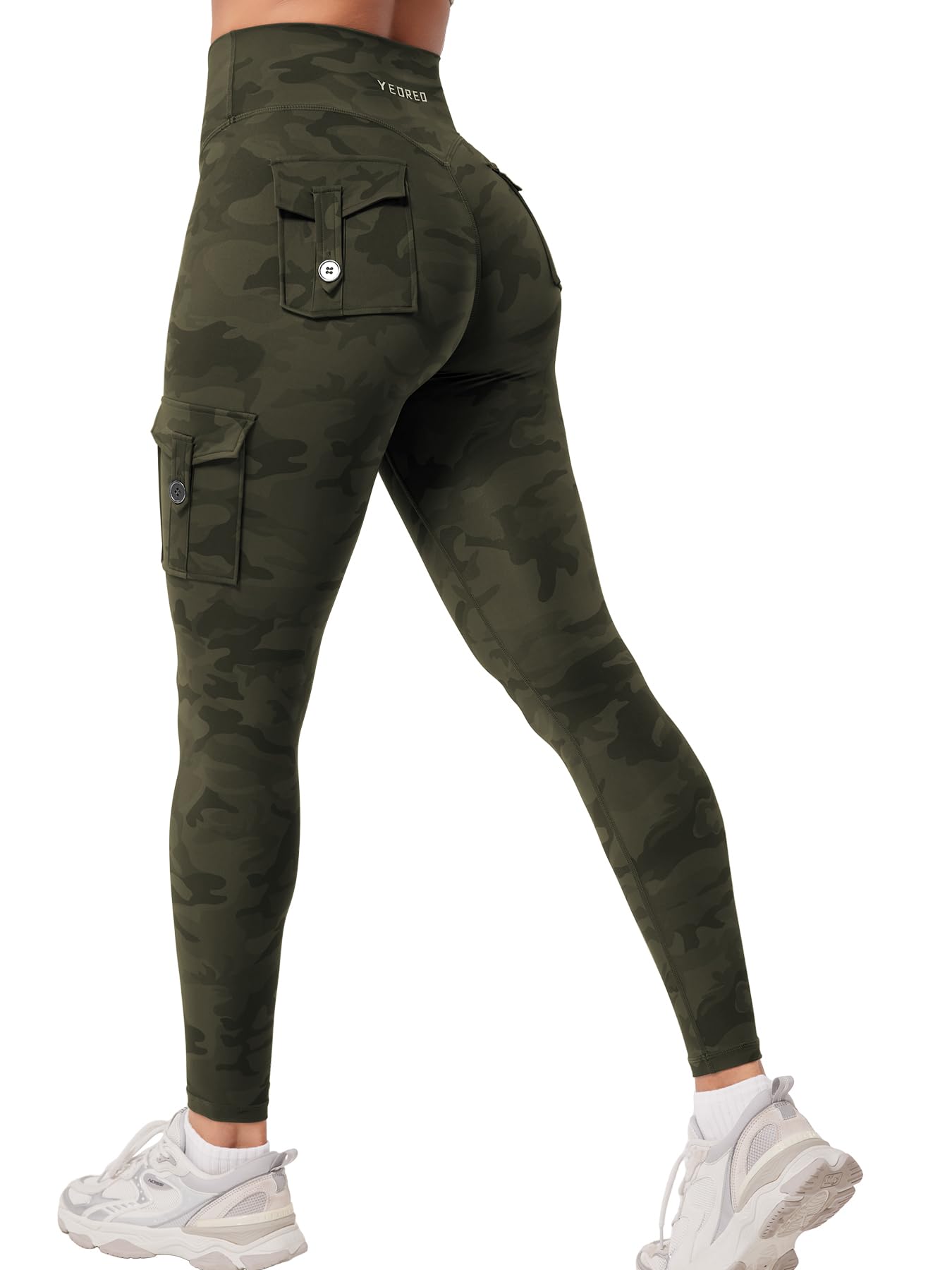 YEOREO CoreFlex Workout Cargo Leggings with Pockets for Women Hidden Scrunch Butt Lifting Leggings Gym Yoga Pants
