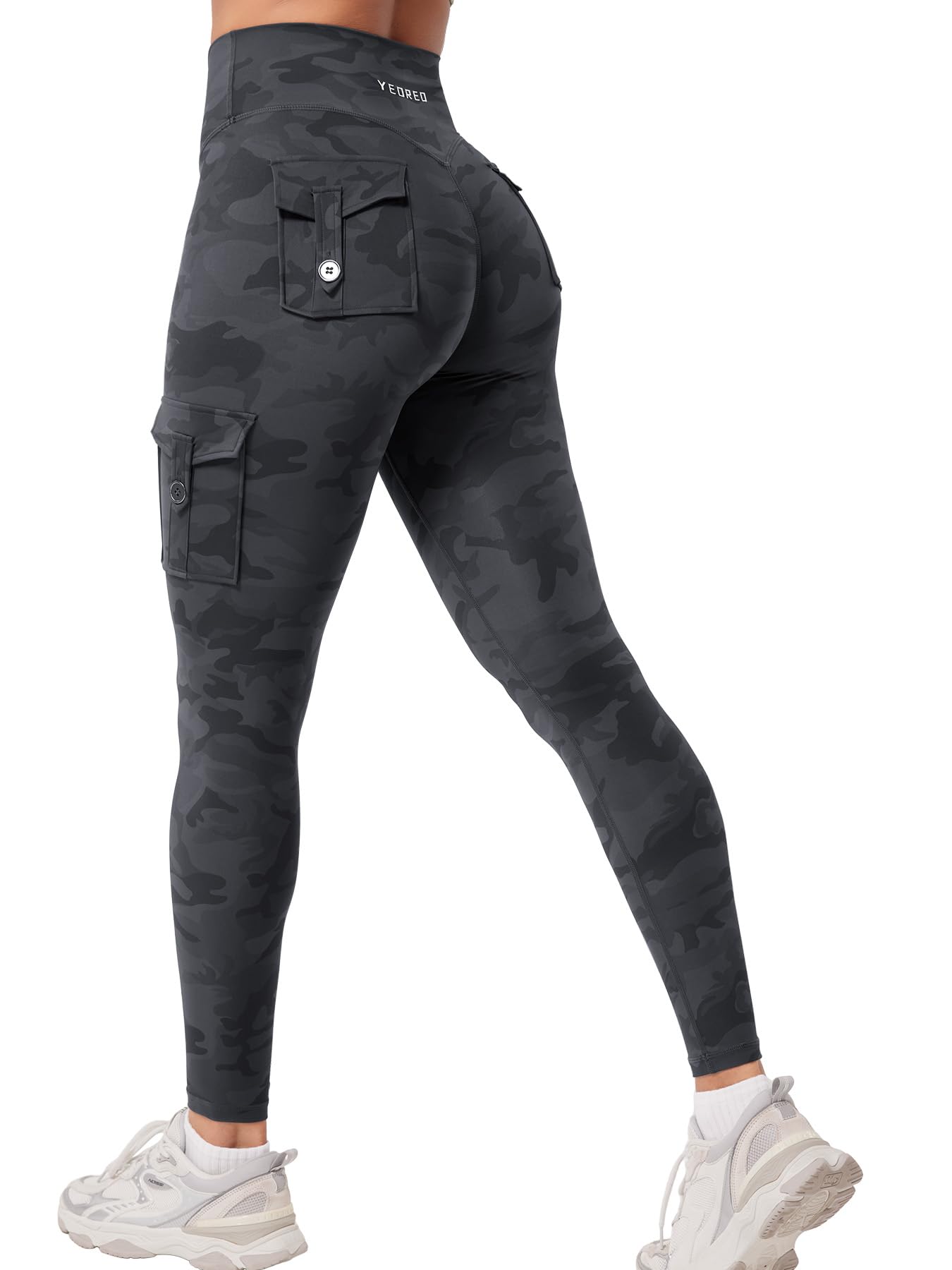 YEOREO CoreFlex Workout Cargo Leggings with Pockets for Women Hidden Scrunch Butt Lifting Leggings Gym Yoga Pants