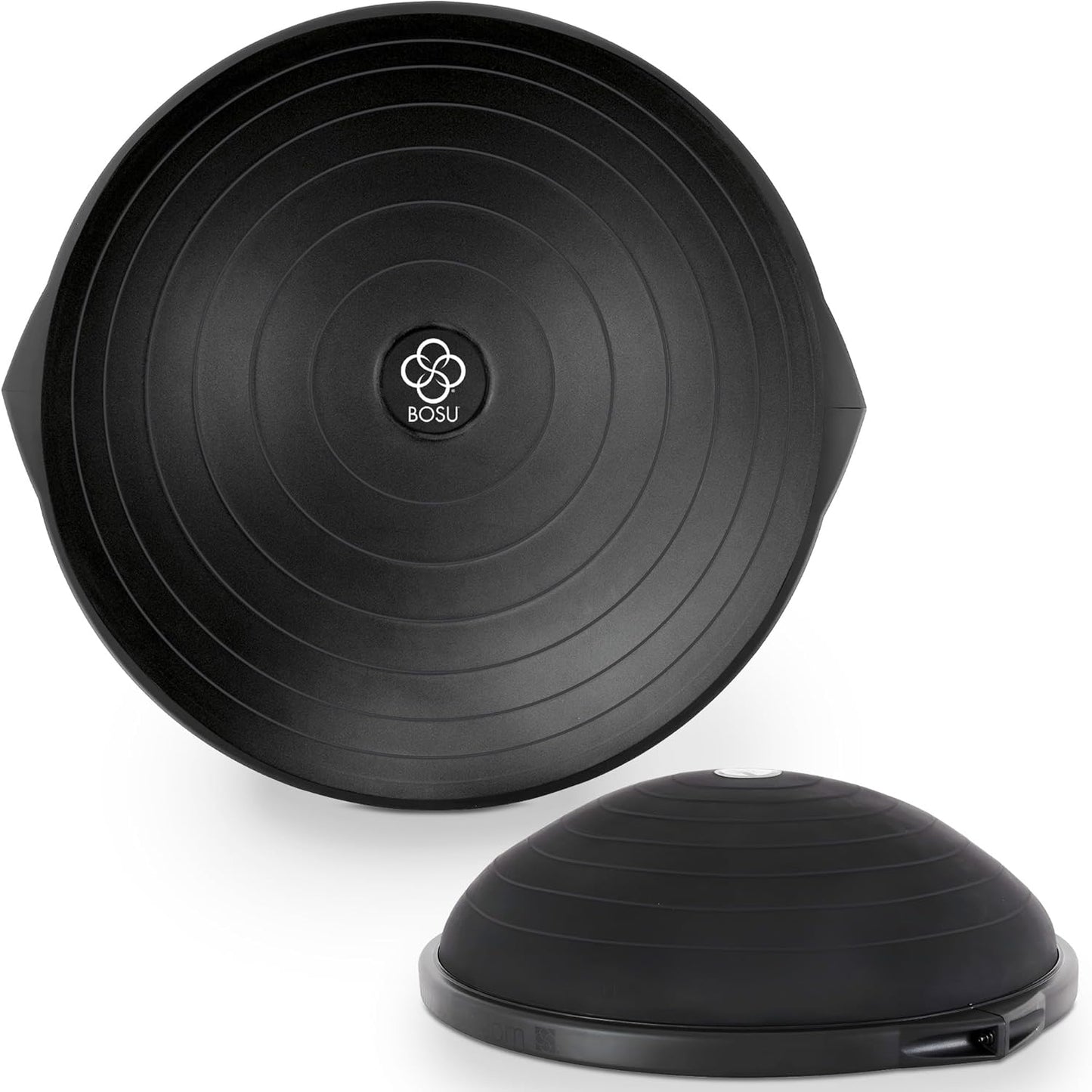 Black/Black BOSU Pro Balance Trainer is a versatile 26-inch balance ball for cardio, strength, and rehab, with unstable surfaces that engage the core and support up to 350 lbs.