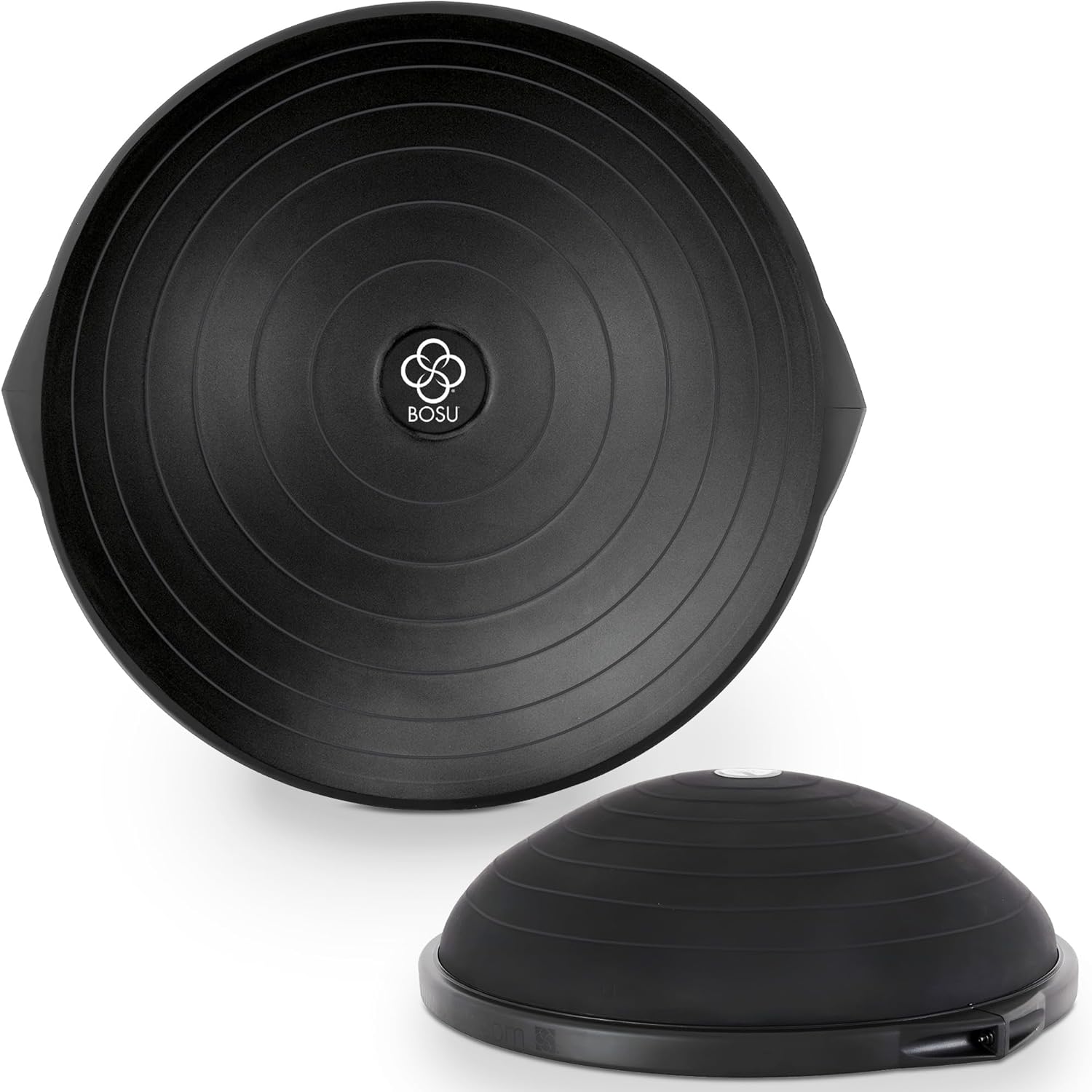 Black/Black BOSU Pro Balance Trainer is a versatile 26-inch balance ball for cardio, strength, and rehab, with unstable surfaces that engage the core and support up to 350 lbs.