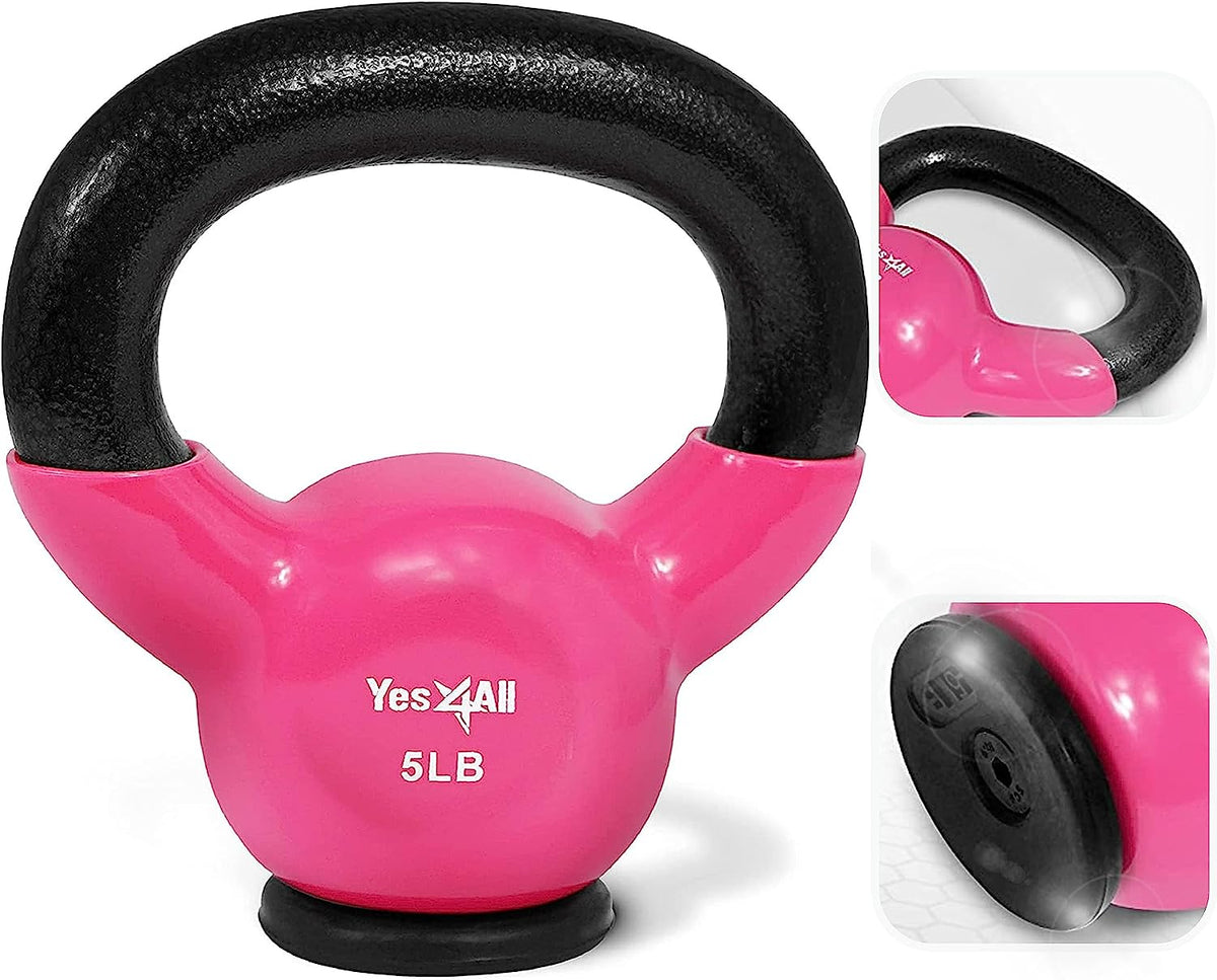 Yes4All Kettlebell Vinyl Coated Cast Iron – Great for Dumbbell Weights Exercises, Full Body Workout Equipment Push up, Grip Strength and Strength Training, PVC