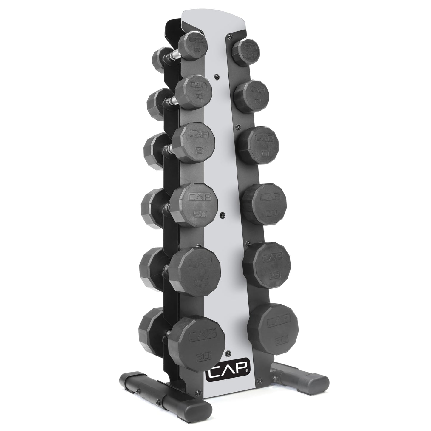 CAP Barbell Rubber Coated Dumbbell Weight Set with Vertical Rack | 100 lb, 150 lb, and 210 lb Options