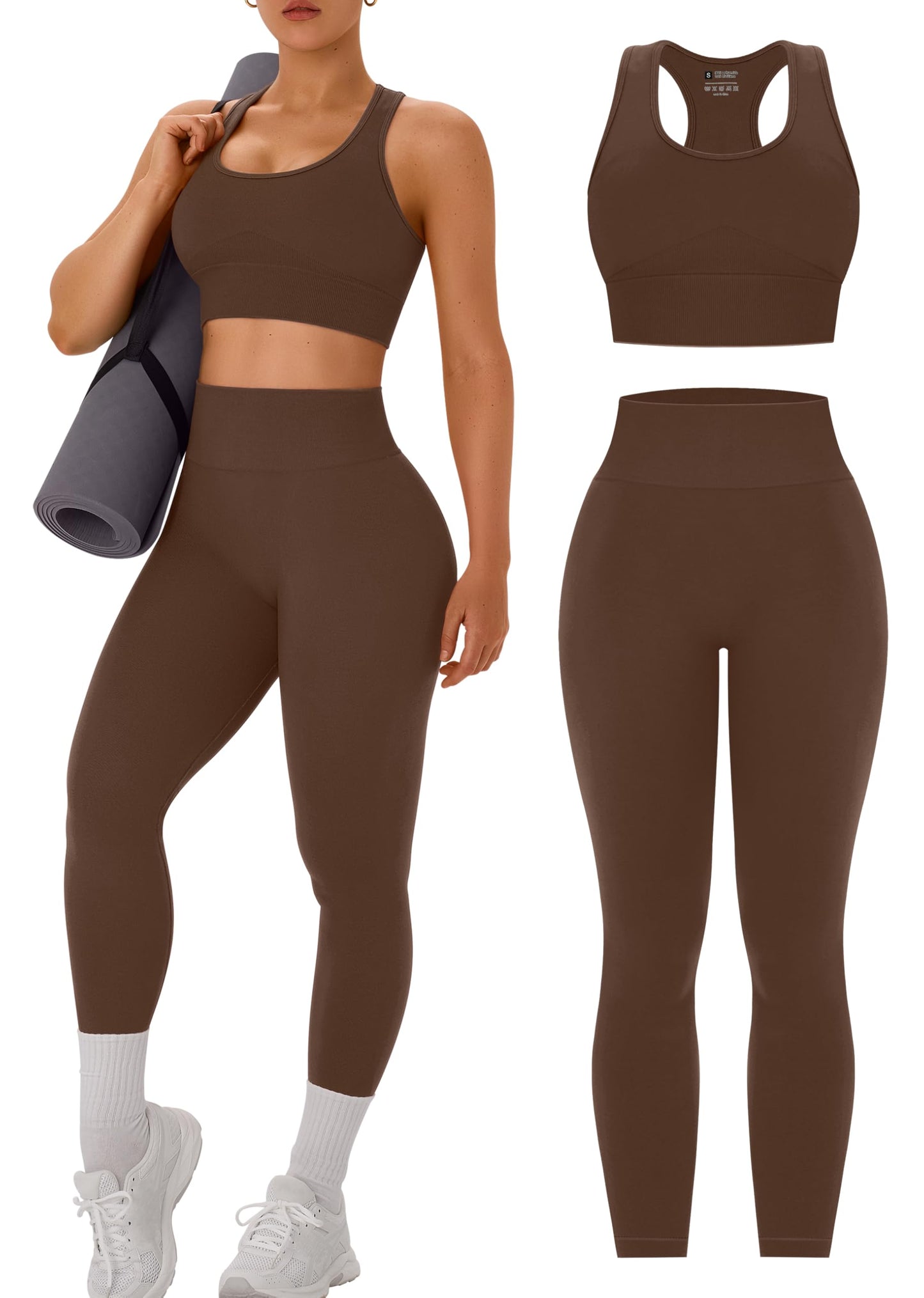 OLCHEE Womens Workout Sets 2 Piece - Acid Wash Seamless Yoga Outfits High Waist Leggings Padded Racerback Sports Bra Gym Set