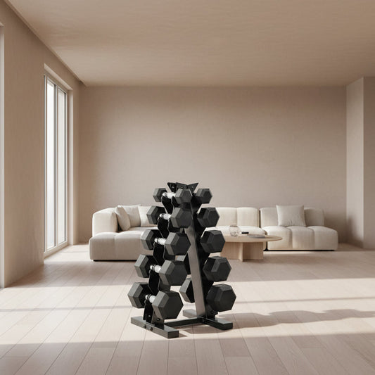 CAP Barbell Rubber Coated Dumbbell Weight Set with Vertical Rack | 100 lb, 150 lb, and 210 lb Options