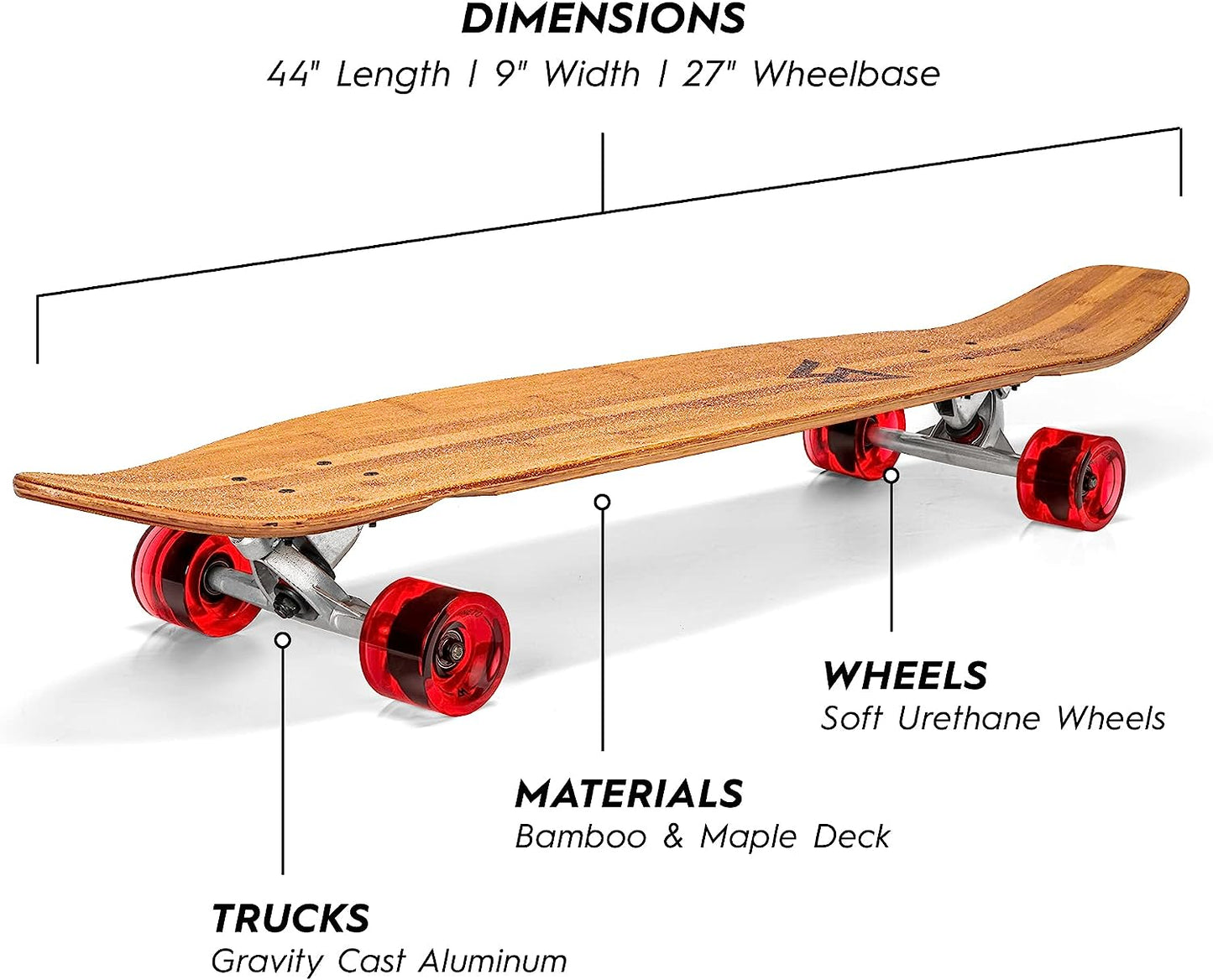 Magneto Kicktail Cruiser 44-inch Longboard Skateboard & Pintail Long Board Skateboard for Adults, Skateboard Long Boards