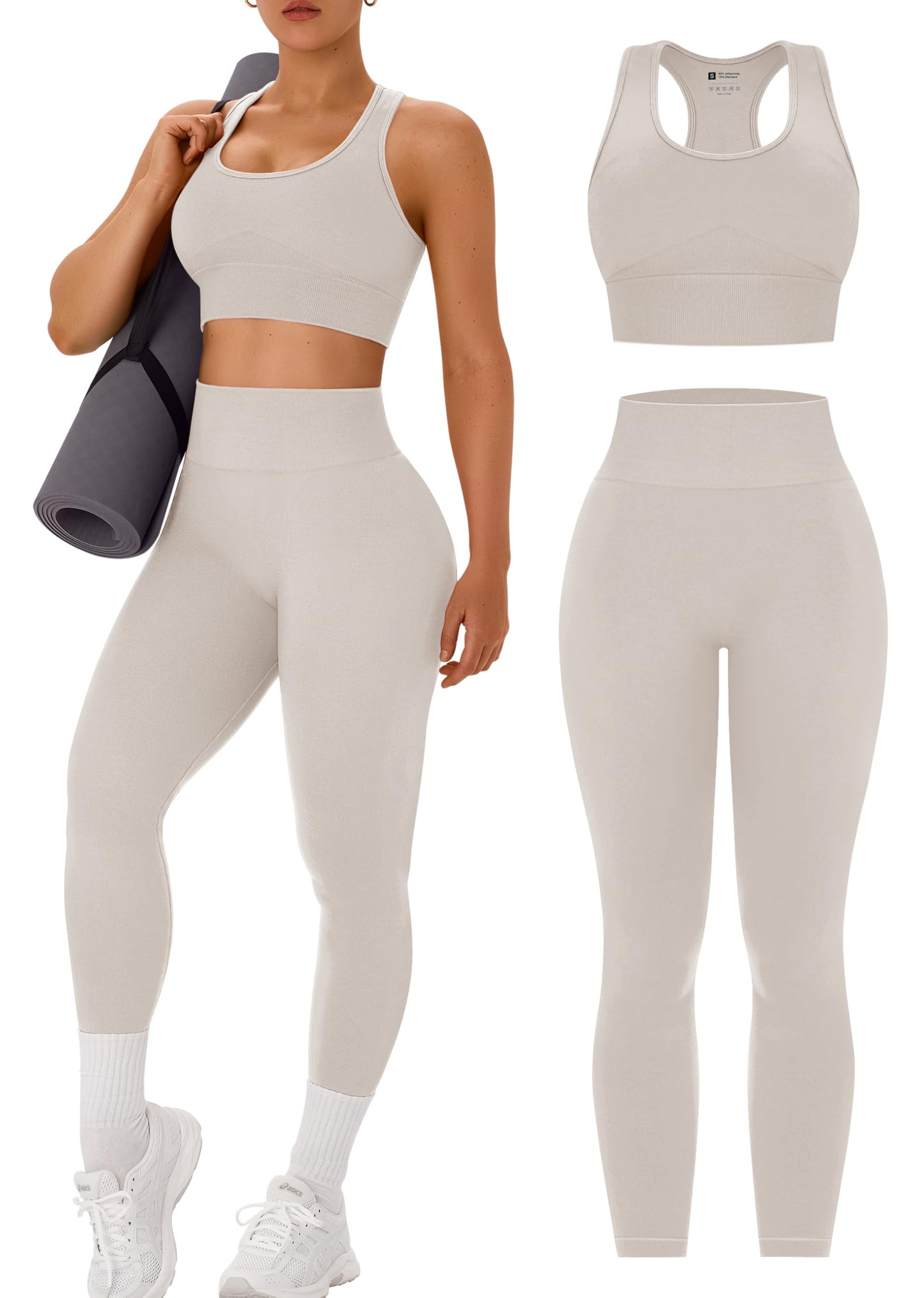 OLCHEE Womens Workout Sets 2 Piece - Acid Wash Seamless Yoga Outfits High Waist Leggings Padded Racerback Sports Bra Gym Set