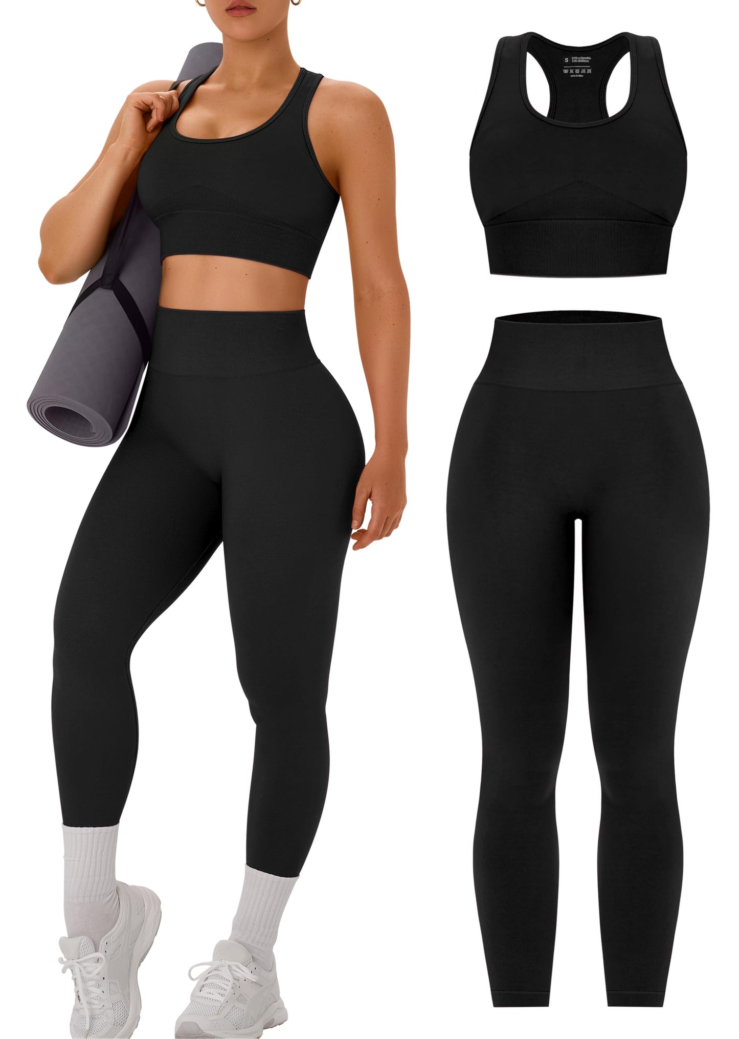 OLCHEE Womens Workout Sets 2 Piece - Acid Wash Seamless Yoga Outfits High Waist Leggings Padded Racerback Sports Bra Gym Set