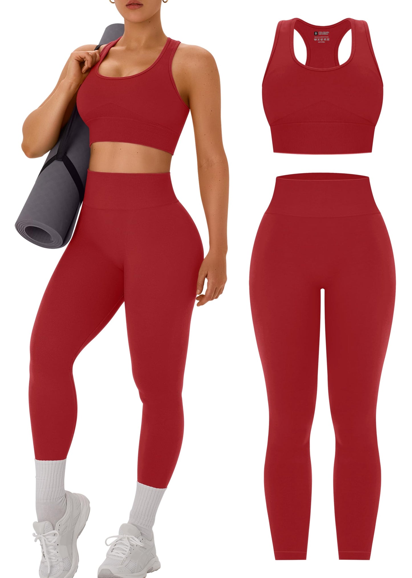 OLCHEE Womens Workout Sets 2 Piece - Acid Wash Seamless Yoga Outfits High Waist Leggings Padded Racerback Sports Bra Gym Set