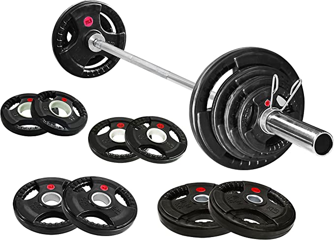 130 Lbs Fitness Cast Iron Olympic Weight Plates Including 7FT Olympic Barbell