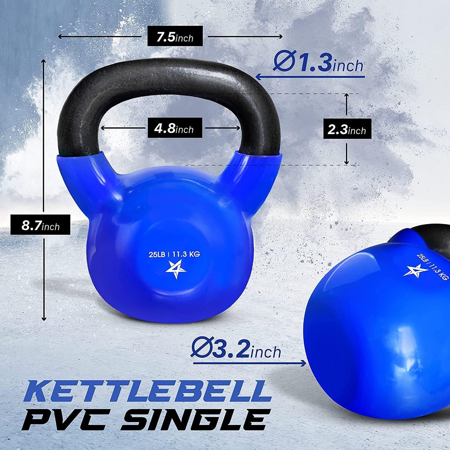 Blue Vinyl Coated Kettlebell Weights, 5, 10, 15, 20, 25, 30, 35, 40, 45 Lb - Strength Training Kettlebells