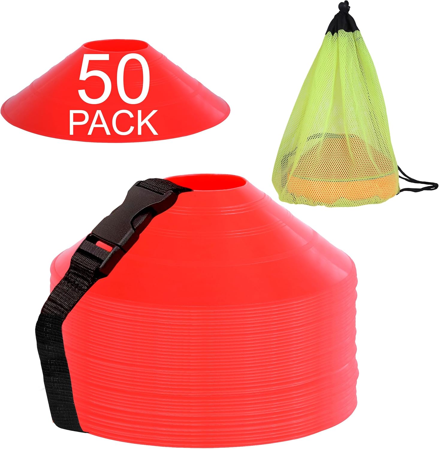Athllete Durable and Flexible Soccer Cones (Set of 50) - Highly Visible Cones for Sports Training - Ideal Soccer Cones for Training