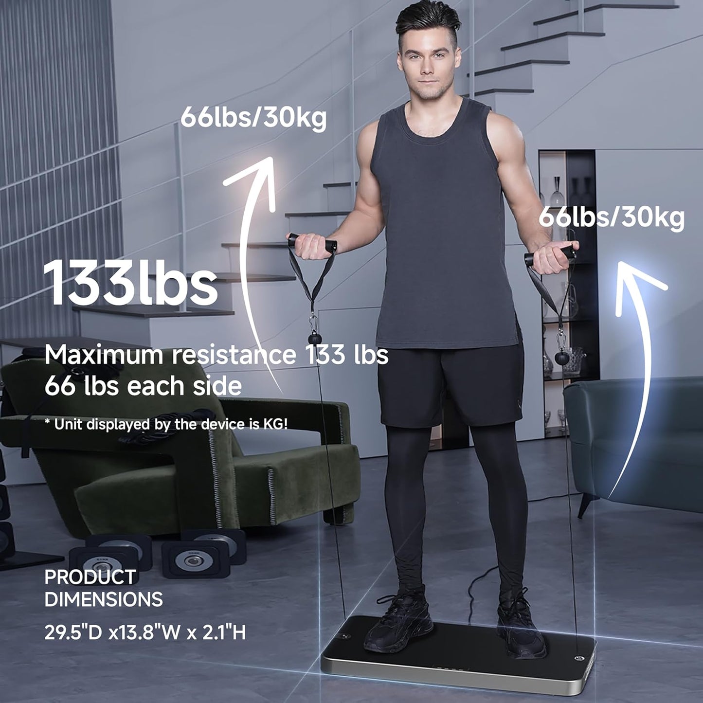 Ultra-Thin Smart Home Gym, 133 lbs Adjustable Digital Dumbbells, Total Body Strength Training