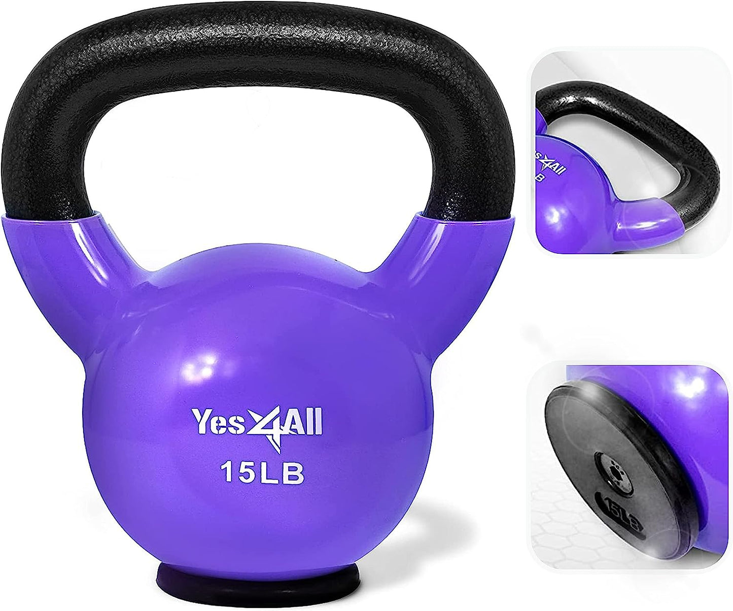 Yes4All Vinyl Multi Color Coated Kettlebell With Protective Rubber Base