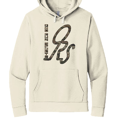 NATURAL - FRONT CAMO HOODIE Unisex Pullover Hood 7.4 oz., 30 singles 80% cotton, 20% polyester 100% cotton face brushed back fleece Sueded jersey-lined hood with Natural drawcord 
