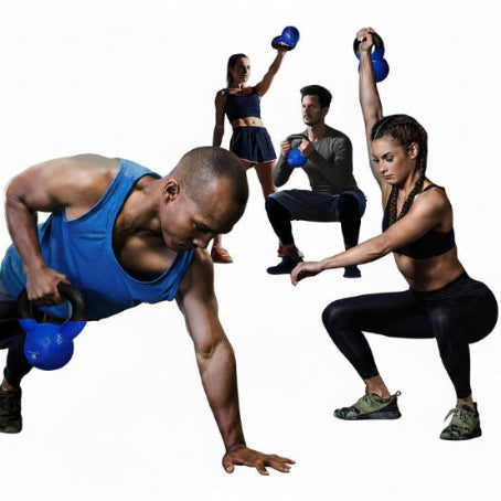 A blue vinyl coated kettlebell 2