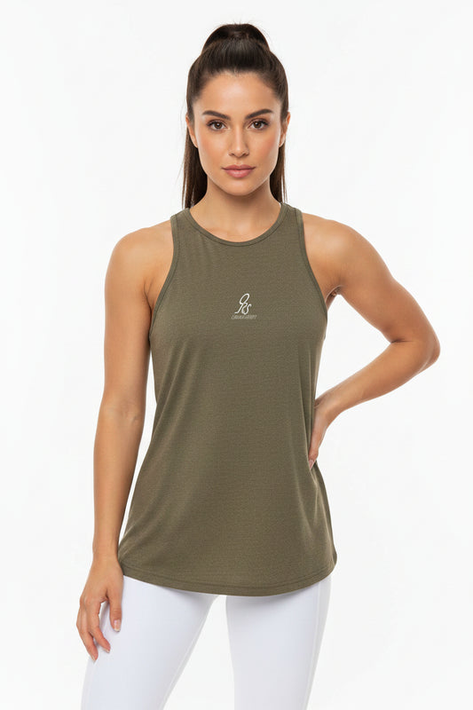 Heather Army -OneRun Tank Top 2 is a refined, performance-minded women's tank designed for runners, gym days, and warm-weather layering. Built on the American Apparel