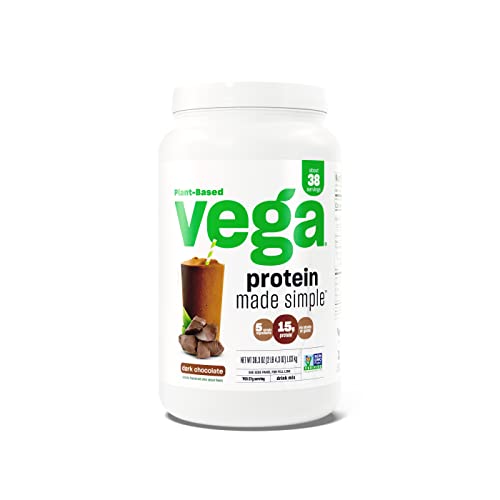 Vega Protein Made Simple Dark Chocolate (38 Servings) Stevia Free Vegan Protein Powder, Plant Based, Healthy, Gluten Free, Pea Protein for Women and Men, 2.3 lbs (Packaging May Vary)