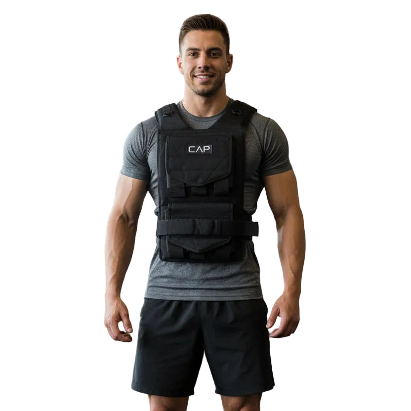 Optimize your workout with the CAP Barbell 50 Lb Adjustable Weighted Vest. Secure fit, adjustable weight, and reflective design for safety and comfort!