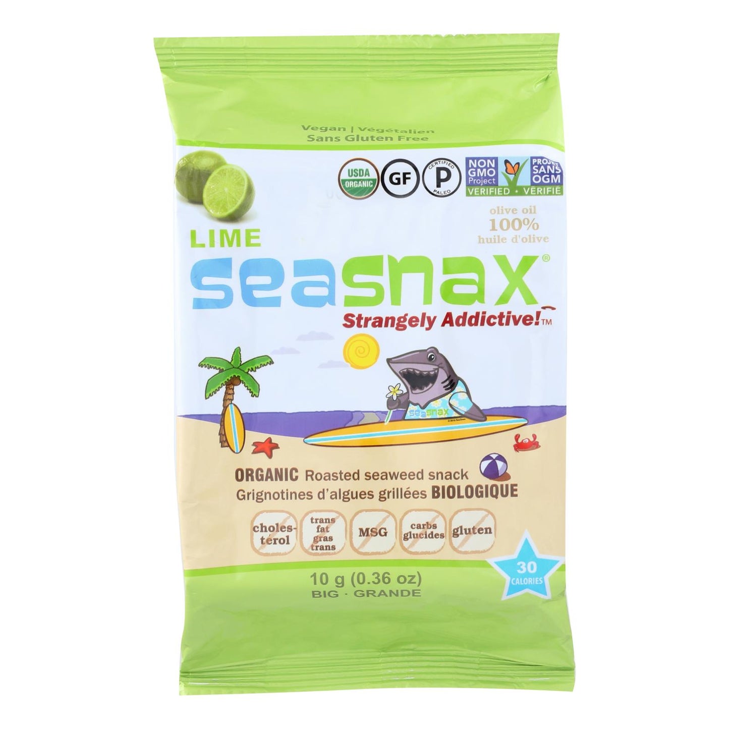 Seasnax Organic Seaweed - Lime - Case Of 12 - .36 Oz