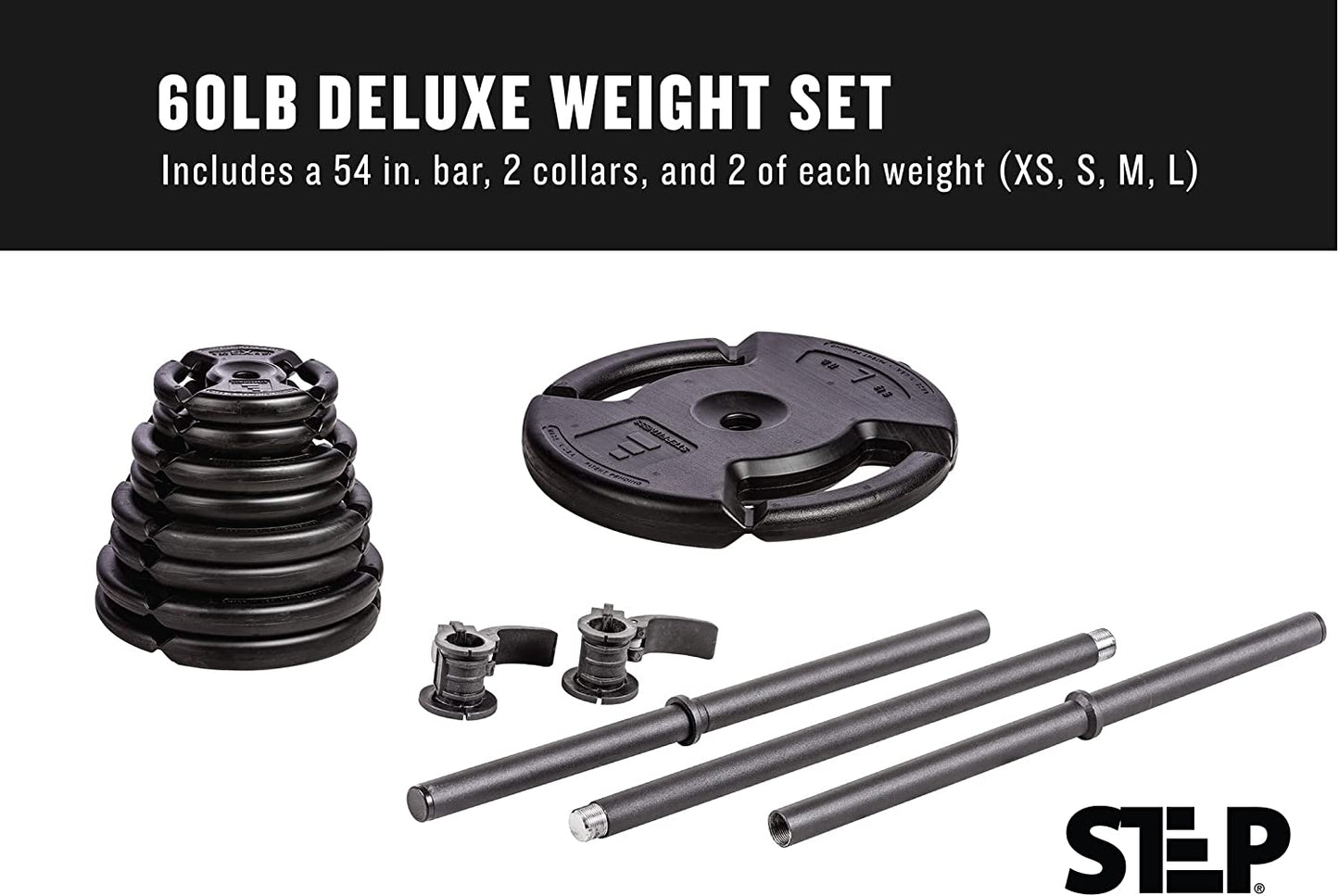 Deluxe Barbell Weight Set, 60 lbs with Bar, Collars, and Weights