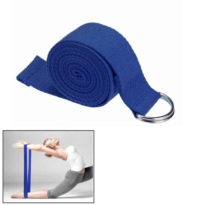D-Ring Cotton Yoga Stretch Strap Training Belt Fitness Exercise Gym Equipment - Dark Blue
